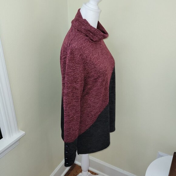 Seven Forty Two Tunic Asymmetric Color Accent Cowl Neck Burgundy Black Marled S - Picture 8 of 13